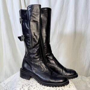 Donna Lei Black Leather Moto Boots – Made in Italy – EU 38 / US 7.5–8